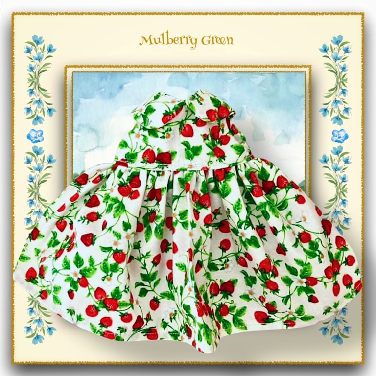 Strawberry Print Dress to fit the Mulberry Green Dolls