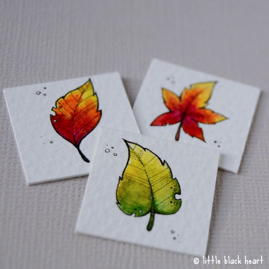 3 autumn leaves - original inchies triptych