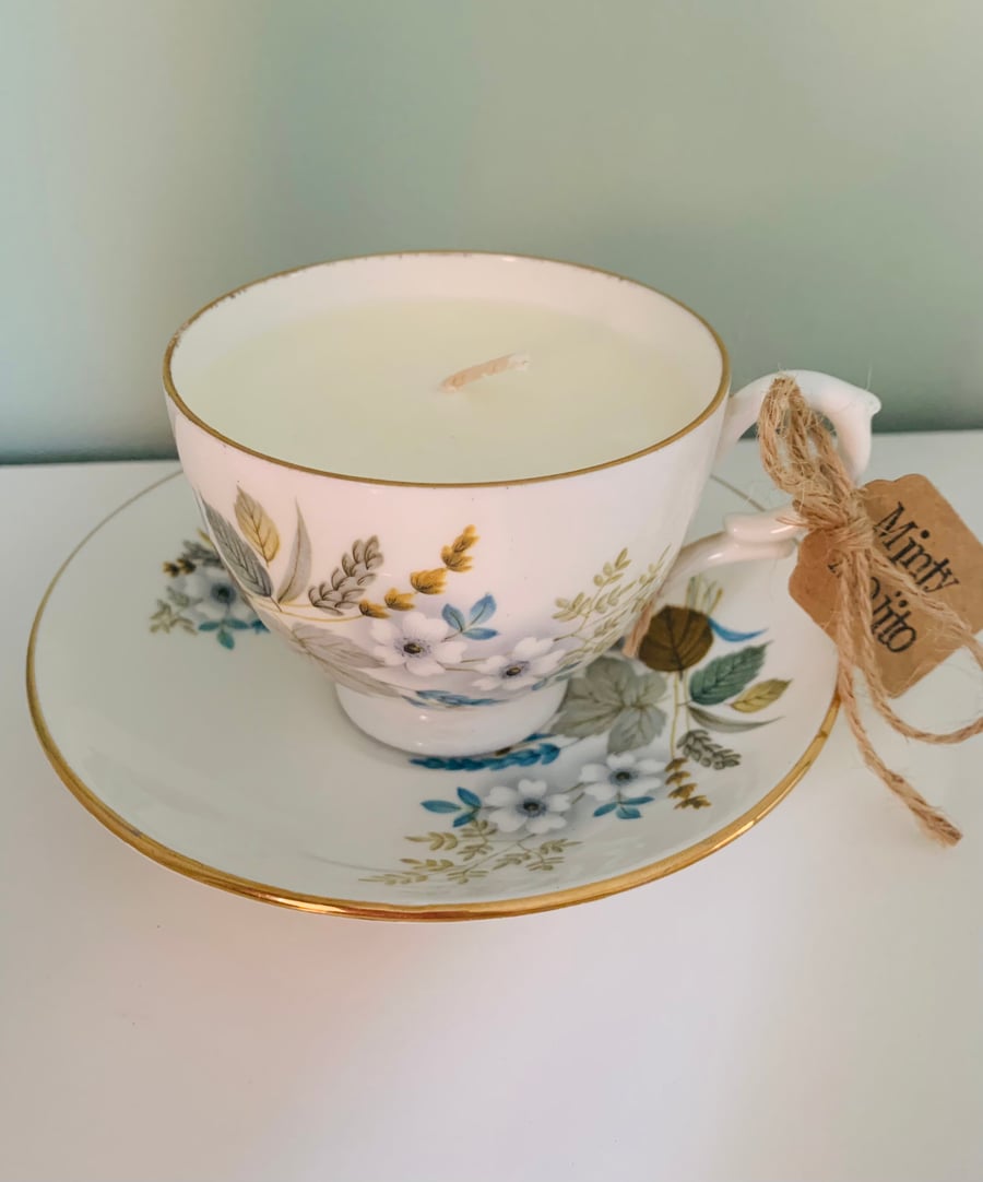 Minty Mojito Tea Cup Candle with Saucer