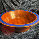 Hand-Turned Utile Wood Bowl with Dark Blue Sparkly Rim Inlay