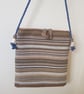 Crossbody bag: cotton and jute with driftwood toggle, light brown woven stripes  - Image 1
