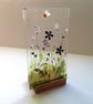 Purple wildflowers glass art, fused glass floral panel, freestanding ornament. M - Image 9
