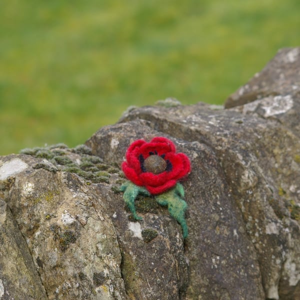 Red Poppy Felt Brooch