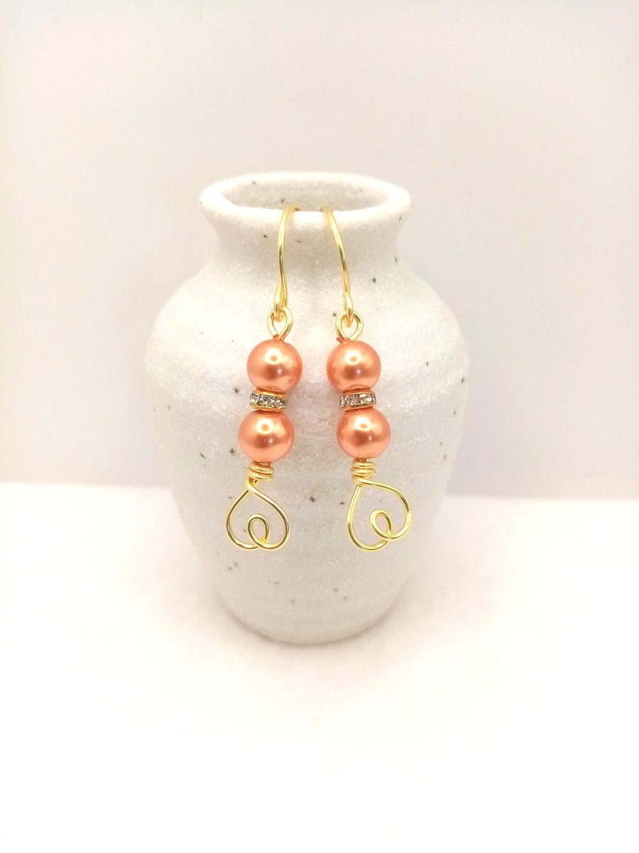 Pearl Earrings - Love Heart Drop Earrings - Choice of Colours 