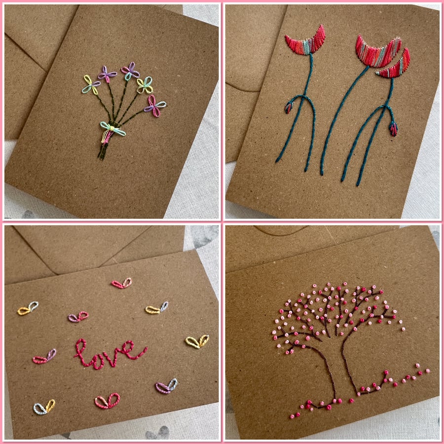 Blank embroidered cards 5 designs, birthday, thank you, anniversary, get well. 