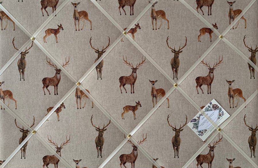 Handmade Bespoke Memo Notice Board With Linen Look Deers & Stags Fabric