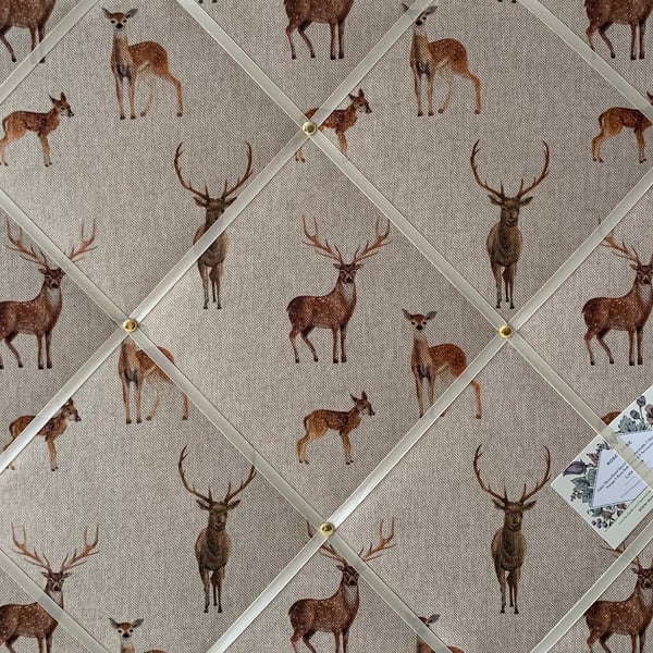 Handmade Bespoke Memo Notice Board With Linen Look Deers & Stags Fabric