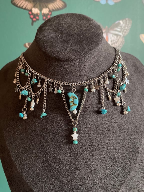 Callie - Faux Turquoise Moon Choker Necklace