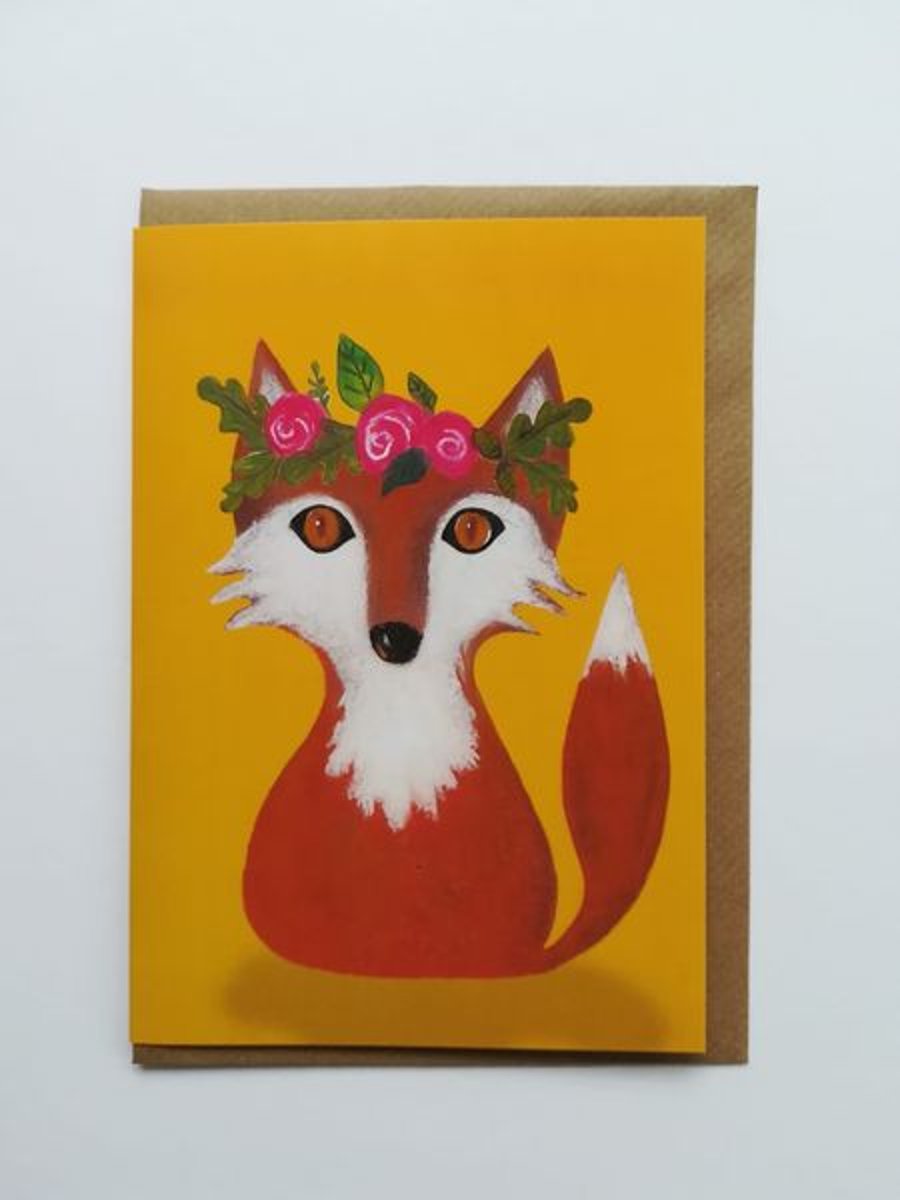 Flower Fox Blank Greetings Card