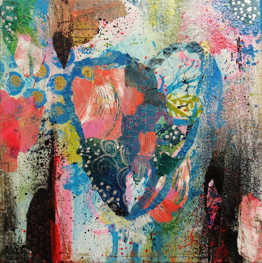 Abstract Heart Painting Square Dynamic Colourful Original Artwork 10x10" Canvas