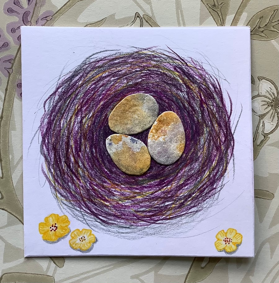 Yellow collage eggs in nest greetings card