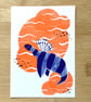 Plesiosaur Fairy - A6 risograph print in Blue and Orange  - Image 1