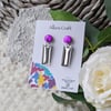 Purple Foil Leave & Silver Acrylic Earrings