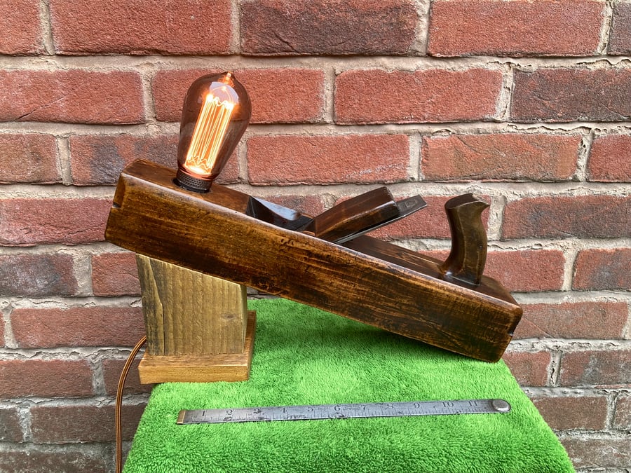 Stylish Wooden Table Lamp made from Carpenters Antique Jack Plane