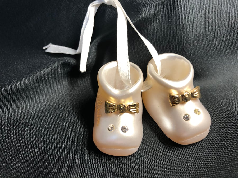 Personalised Baby Boots Hanging Ornament Decoration