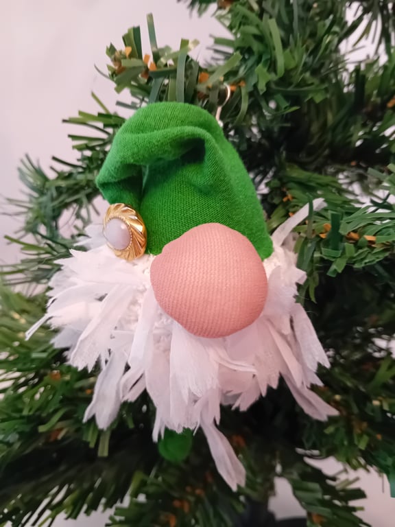 Gnome Christmas Tree Ornament - Green Hat and White Beard