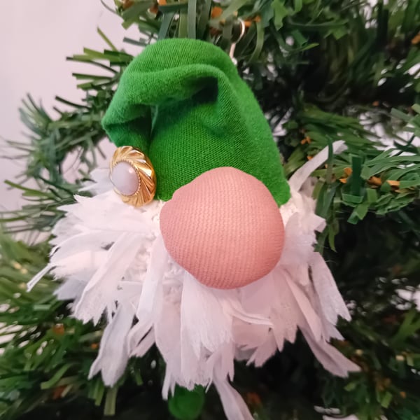 Gnome Christmas Tree Ornament - Green Hat and White Beard