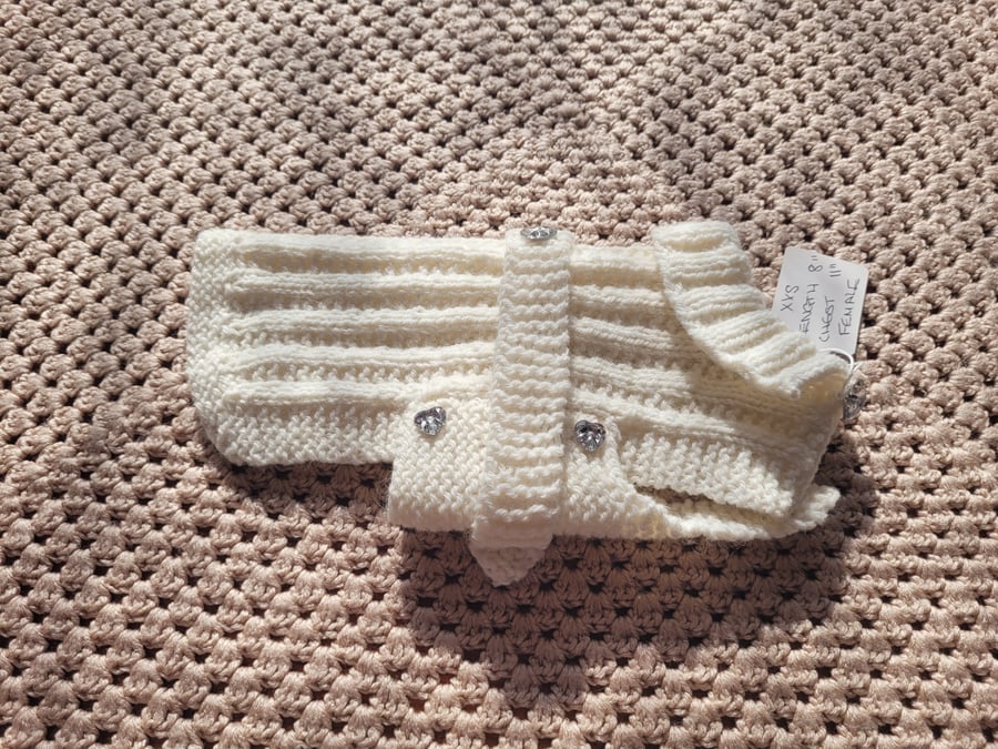 Snow white dog coat and  Bandana hand knitted.  