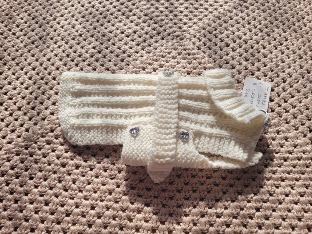 Snow white dog coat and  Bandana hand knitted.  