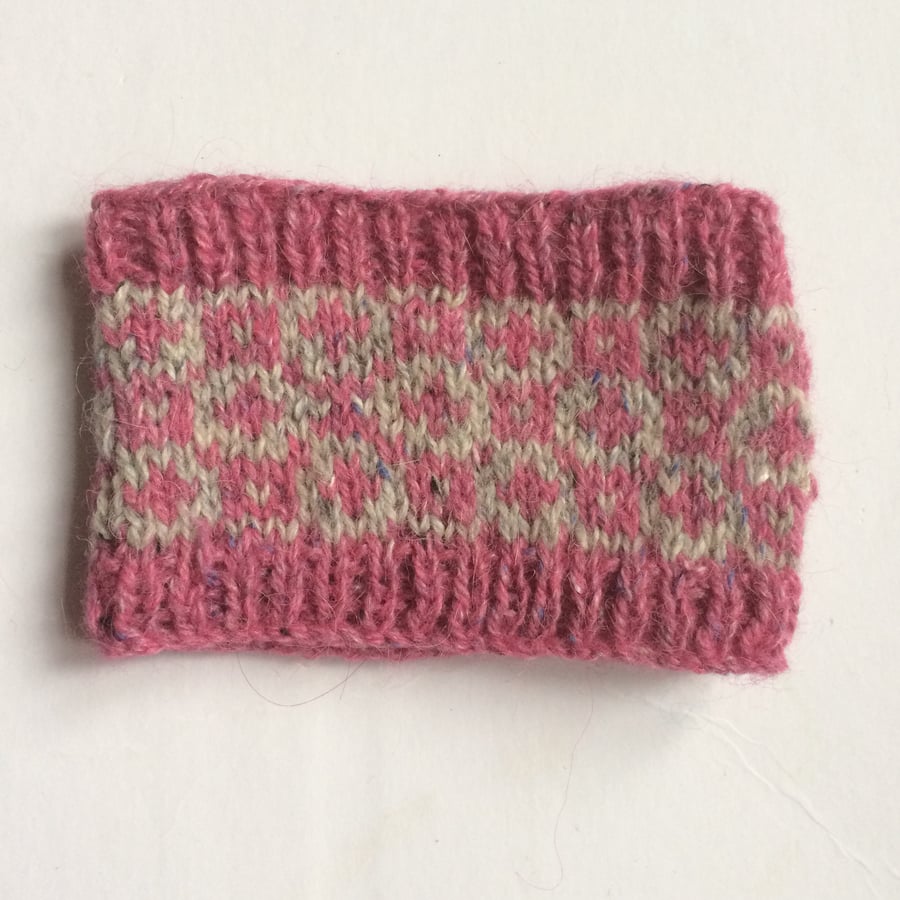 Pink Sheep mug hug , fair isle knitted cosie