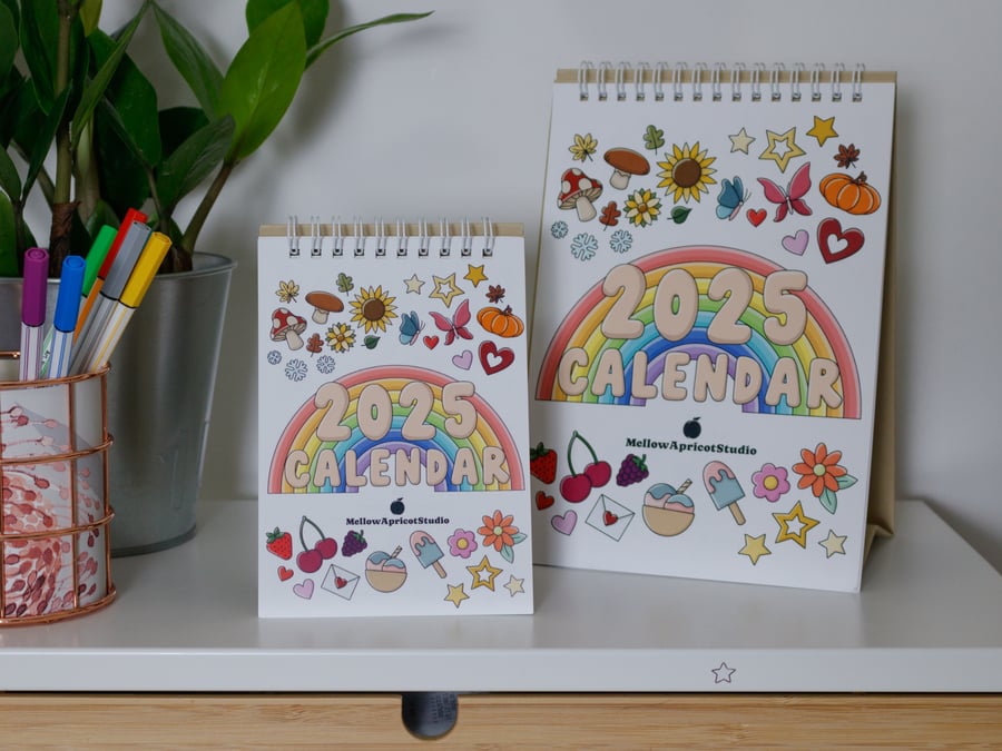 2025 Colourful Desk Calendar with Journal Prompt - A6 and A5