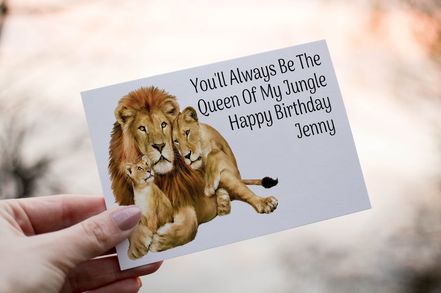 Queen Of My Jungle Lion Birthday Card, Lion Birthday Card, Personalized Card