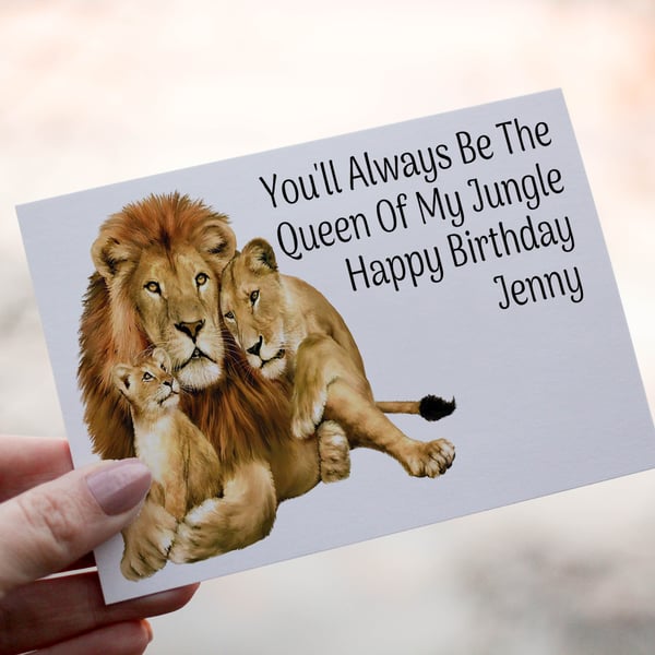 Queen Of My Jungle Lion Birthday Card, Lion Birthday Card, Personalized Card