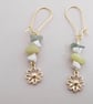 Flower drop earrings Gold Plated Daisy Green jade, White jasper, Yellow  - Image 5