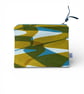 SECONDS SALE - Hand printed zip pouch - Ochre, Teal blue.