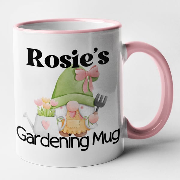 Personalised Female Gnome GARDENING Mug - novelty gardener themed Gift