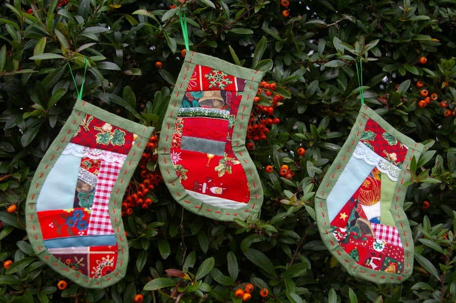 Christmas Stocking Decorations patchwork green.