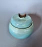 Handmade Ceramic Trinket Jar: Blue Lidded Jewelry Box with Platinum Moon