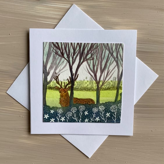 Red deer stag card hand painted