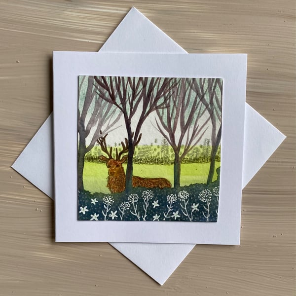 Red deer stag card hand painted