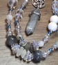 Handmade Moon & Star Phone Charm Labradorite Crystal Pendant and Moonstone Beads - Image 3