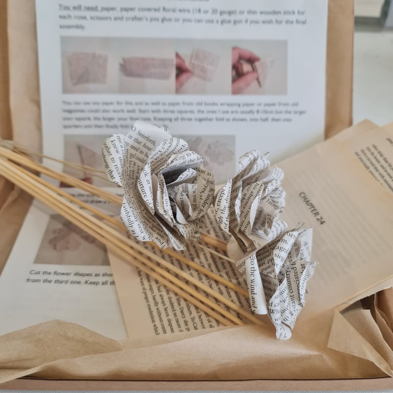 Paper Rose Kit: Book Page DIY Craft, Eco-Friendly Gift, simple to make