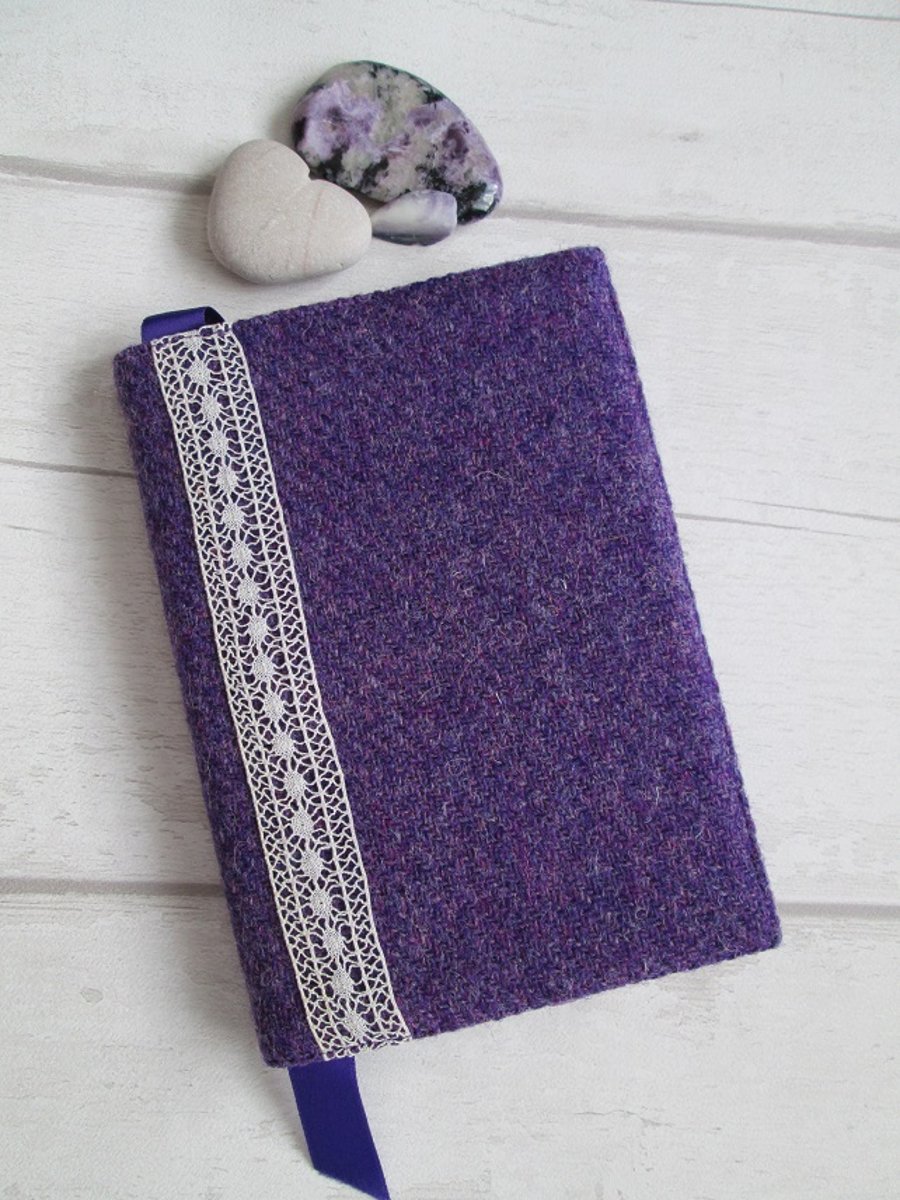 A6 'Harris Tweed' Reusable Notebook Cover - Lavender & Lace