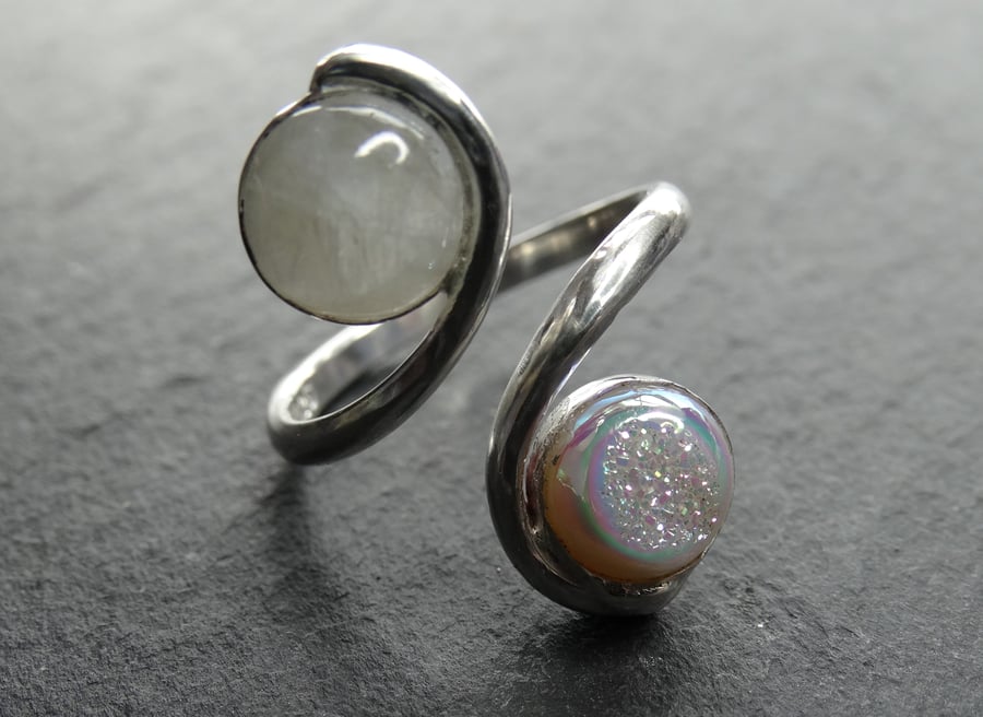 Tristan ring. sterling silver, resizeable, gemstone . Fully adjustable