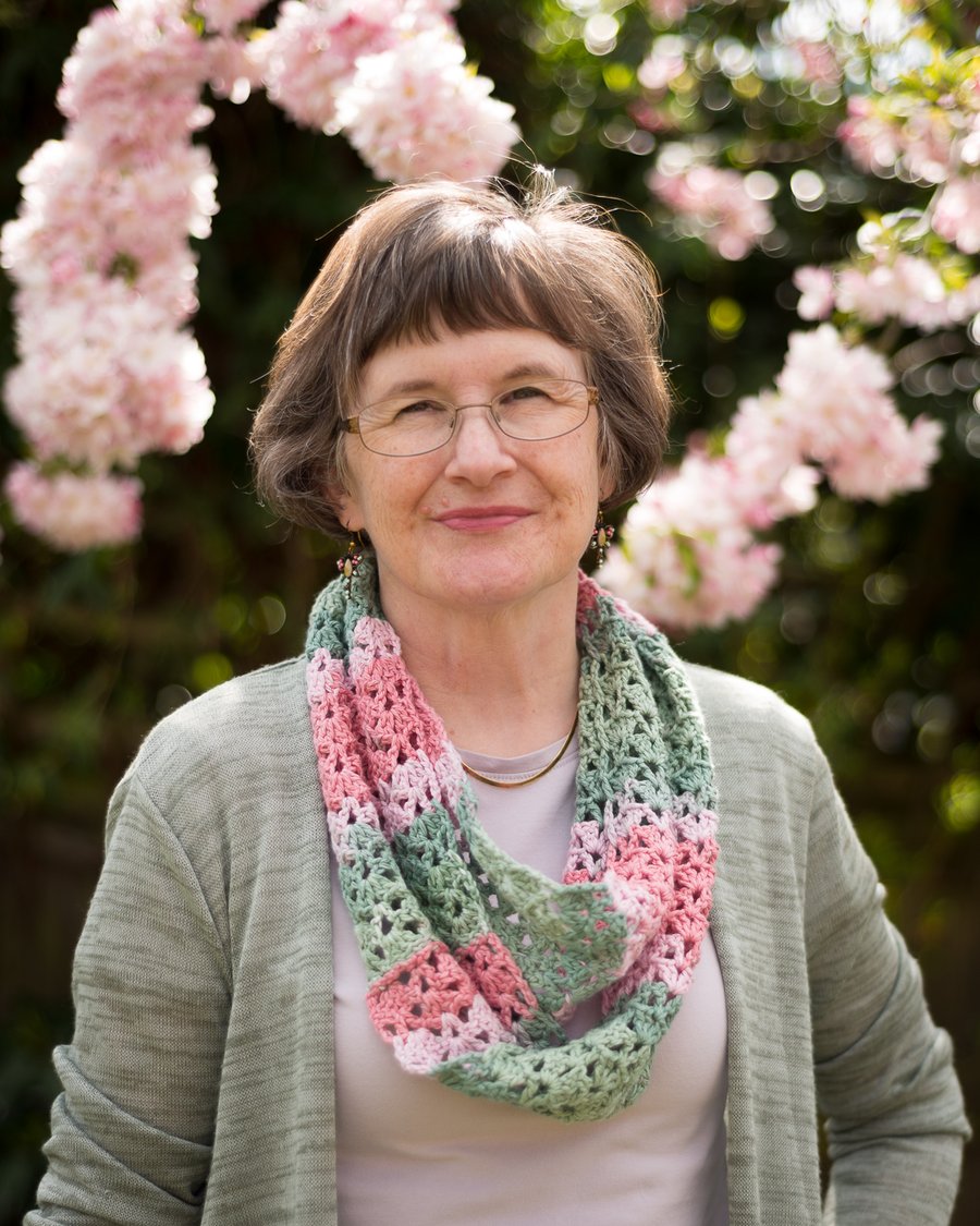 Pink and Green Crochet Infinity Scarf