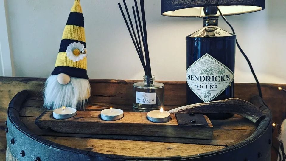 Whiskey Barrel 3 Tealight Candle Holder