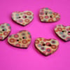 Wooden Heart Buttons Floral Retro Multicoloured 6pk 25x22mm (H4)