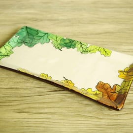 Small Rectangle Dish - Autumn Colours and Green Oak Leaves