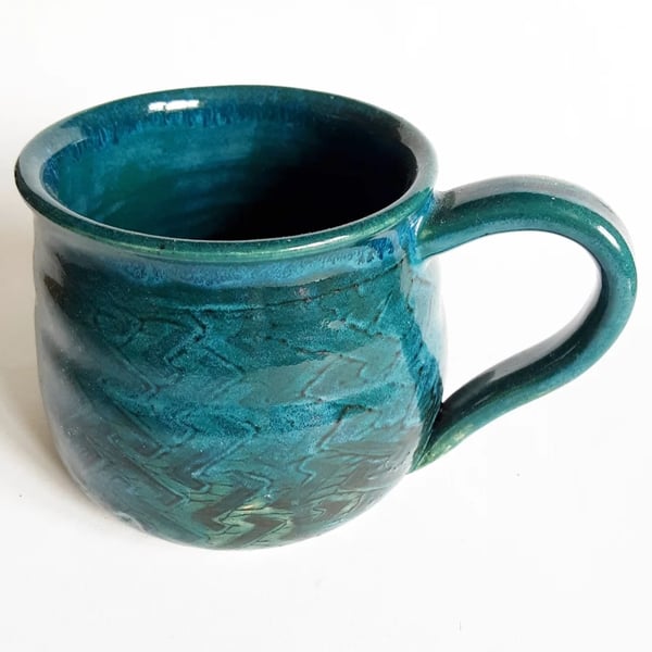 Dark Turquoise Patterned Glazed Mug - Hand Thrown Stoneware Ceramic Mug 