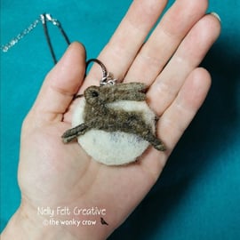 Needle felted Leaping Hare Moon pendant by neyeli