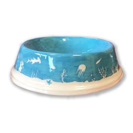 Handpainted Ceramic Dog Bowl: Ocean Scene
