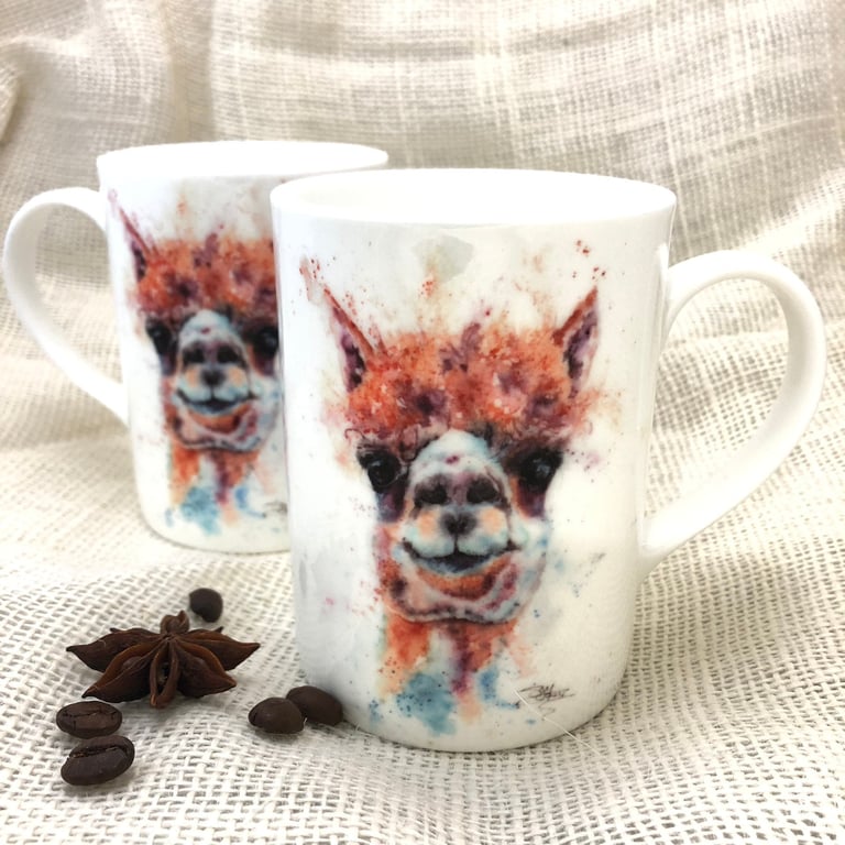 Alpaca 'Penelope' Watercolour Bone China Mug, China Cup, Gift, Wildlife Art Mug 