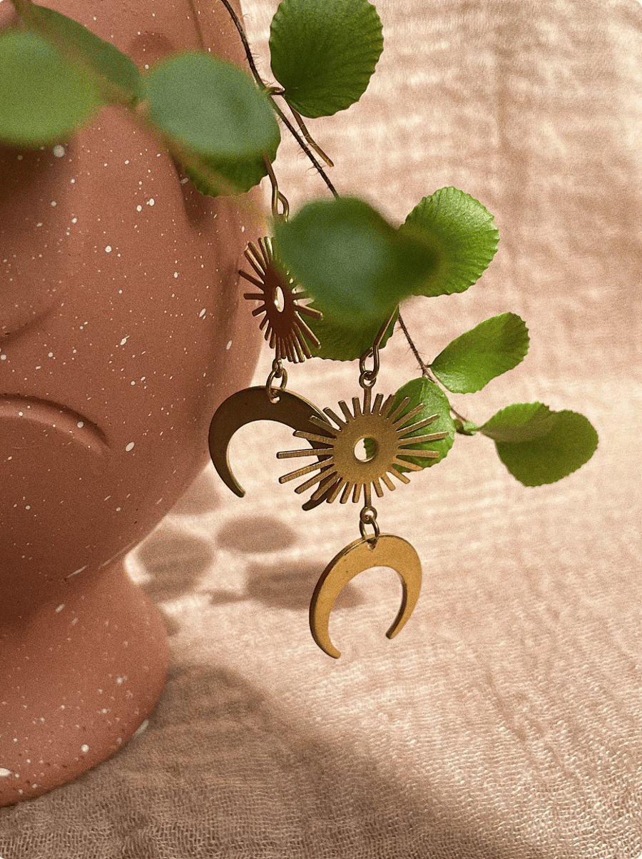 Celestial brass earrings, statement jewellery, brass jewellery, gift for her