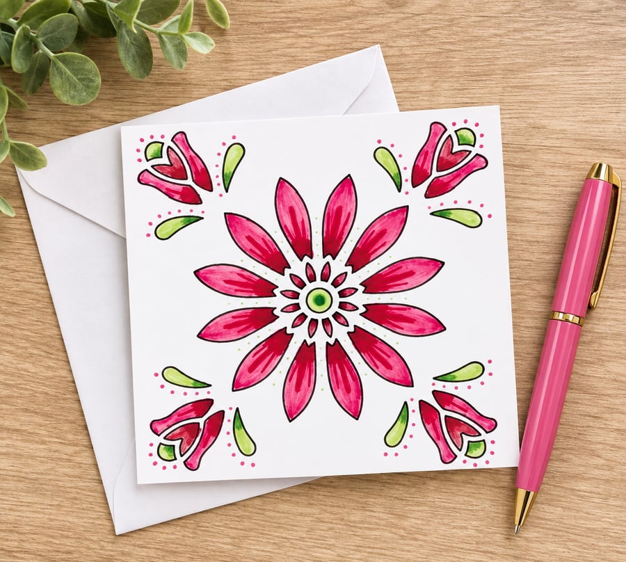 Hand drawn Pink Daisy Card