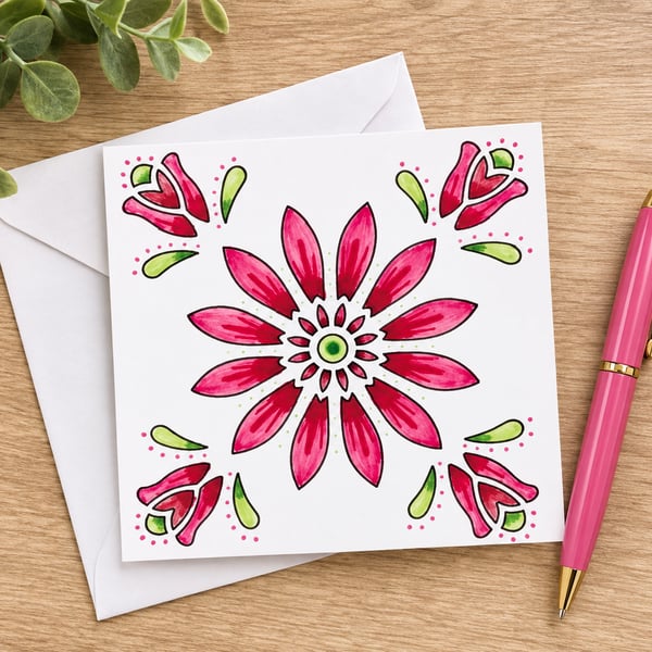 Hand drawn Pink Daisy Card