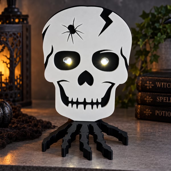 Skull on Skeletal Hand – 3D Printed Gothic Halloween Decoration
